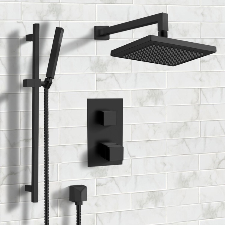 Shower Faucet Matte Black Thermostatic Shower System with 8 Inch Rain Shower Head and Hand Shower Remer SFR43